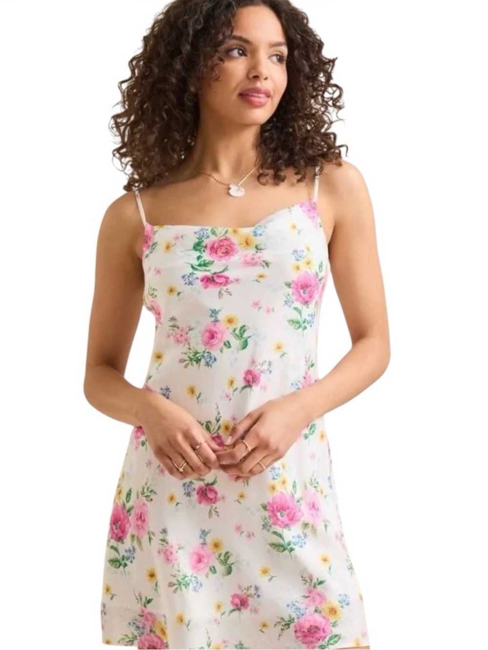 Altar'd State White Floral Slip Dress with Pink Roses NWOT